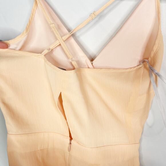 New Revolve Lovers + Friends XSmall XS Peach Orange Faux Wrap Dress with Lace - Picture 8 of 12